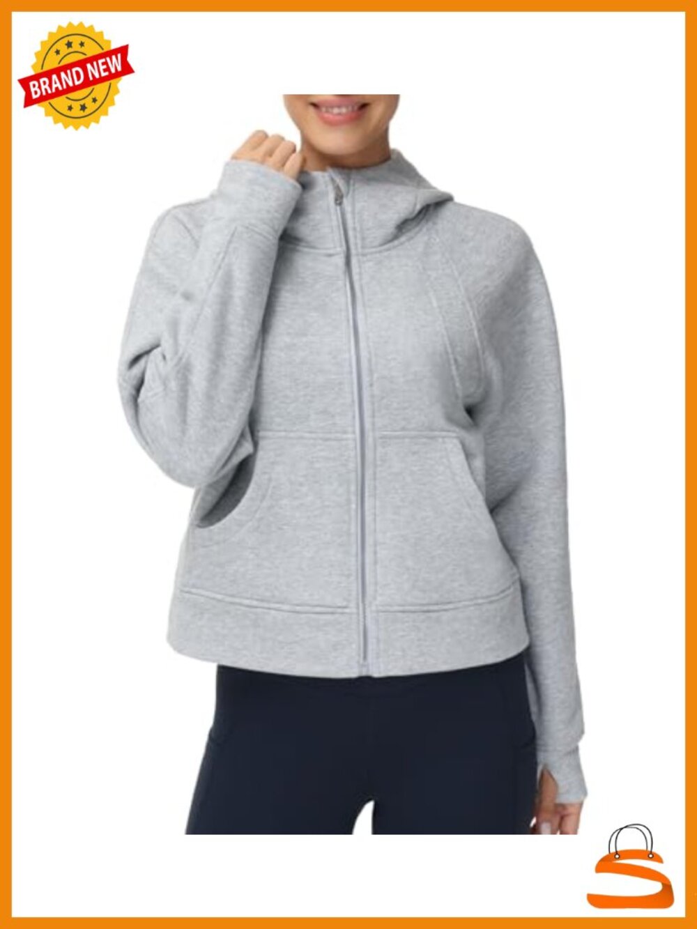 Full-Zip Hoodie Fleece Crop Sweatshirt Thumb Holes Kangaroo Pocket Women's